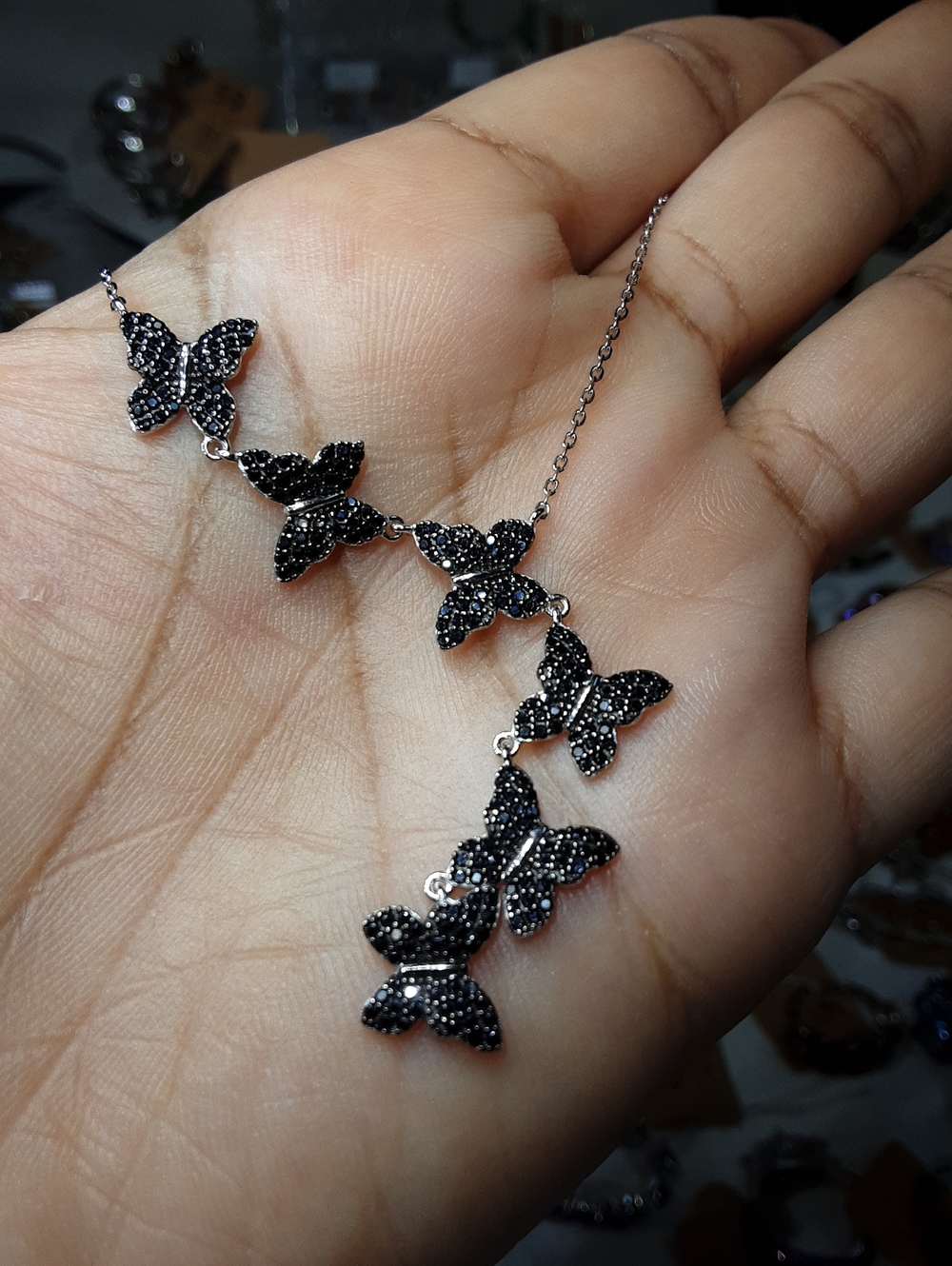 925 genuine black spinel butterfly necklace. - Picture 2 of 2